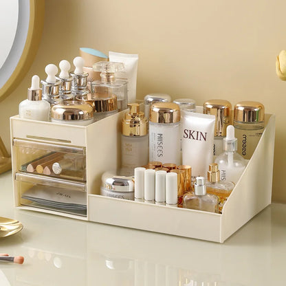 Transparent Drawer Style Makeup Box Dormitory Organizer Plastic Cosmetics Skincare Dressing Table Desktop Storage Box