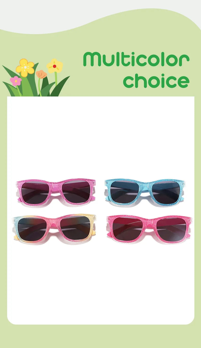 2024 New Trendy Cool Children's Colorful Shiny Square Sunglasses Girls Trendy Fashionable Cute Sun Glasses Kids Eyewear