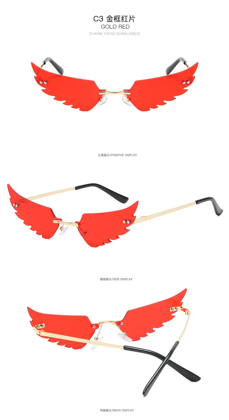 2024 new rimless glasses personalised wings runway fashion women's sunglasses