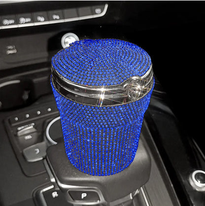 Crystal Diamond Car Ashtray Auto Portable Bling Cigarette Smokeless with LED Light Indicator Car Accessories for Women