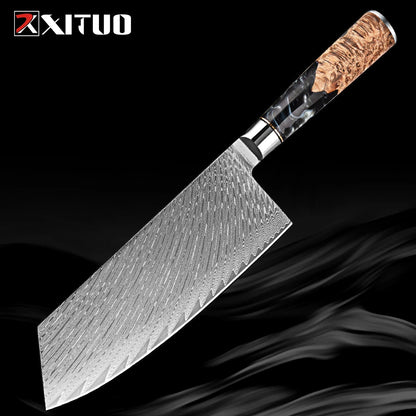 XITUO 1-9 PCS Damascus Steel Kitchen Knives High Quality Chef Chopping Vegetable Slicing Deboning Bread Knife Black Resin Handle