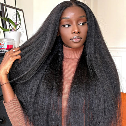 Yaki Kinky Straight HD Lace Glueless Wig Human Hair Ready To Wear And Go Preplucked Wigs For Women 100% Human Hair 200 Density