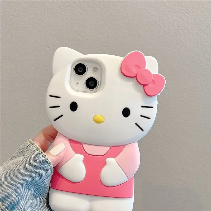 3D Pink Hello Kitty for iPhone 13 Mini 12 Pro 14 Plus 15 Pro Max 11 X XS Max XR 7 8 Plus SE Soft Cartoon Silicon Back Phone Case