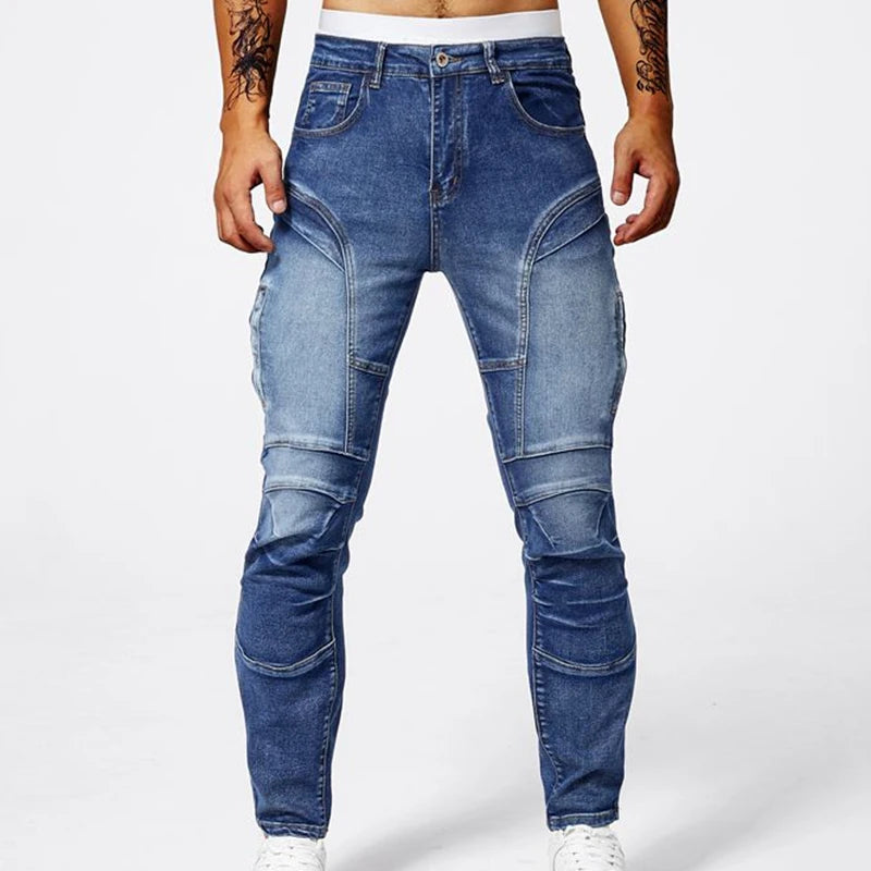 Trendy Jeans Men's Small Straight Leg Denim Design Pants New Slim Fit Small Hole Long Pants High Street Classic High Quality