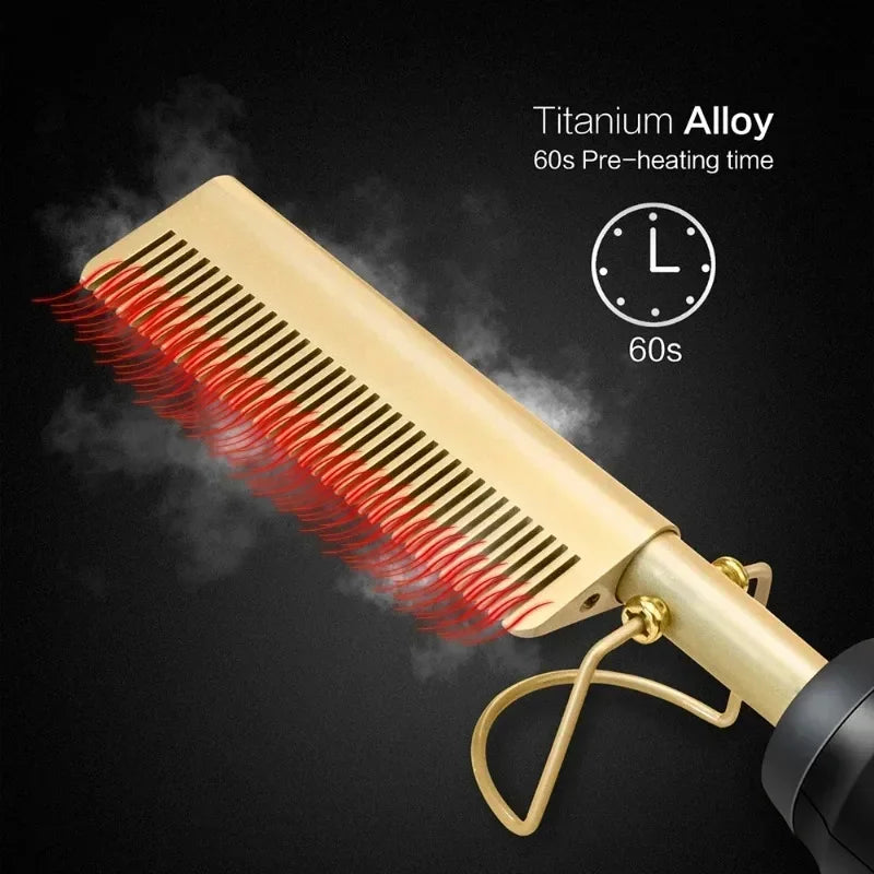 2 in 1 Electric Hot Heating Comb Hair Straightener Curler Wet Dry Hair Iron Straightening Brush Hair Styling Tool