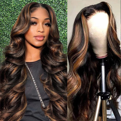 1B/30 Body Wave Highlight Wig Human Hair 30 Inch 13x4 HD Lace Frontal Wig 180 Density Natural Brazilian Hair Wig For Black Women