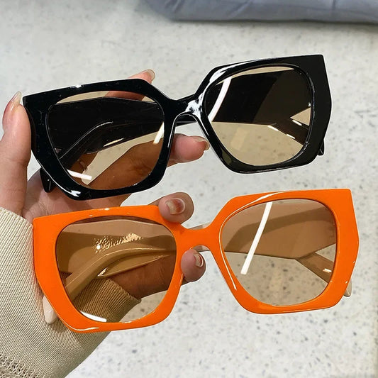 Vintage Brand Designer Polygon Sunglasses Women For Men Luxury Fashion Sun Glasses Trendy Punk Ladies Orange Big Shades