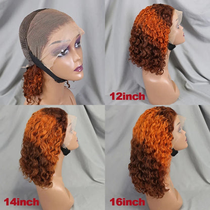 13x4 Lace Front Wigs 200% Density Bob Water Wave Wig 4/27 Human Hair Curly Human Hair with Baby Hair Wigs for Women 10-16 Inches