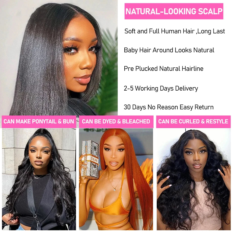 Yawawe hair 6X4 glueless wig human hair ready to wear wigs for women straight Lace Frontal Wig PreCut PrePlucked ready to go wig