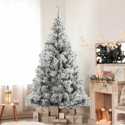 1.8m White Flocked Artificial Christmas Tree, Snow Christmas Holiday Pencil Tree, Winter Party Decoration with Realistic Branch