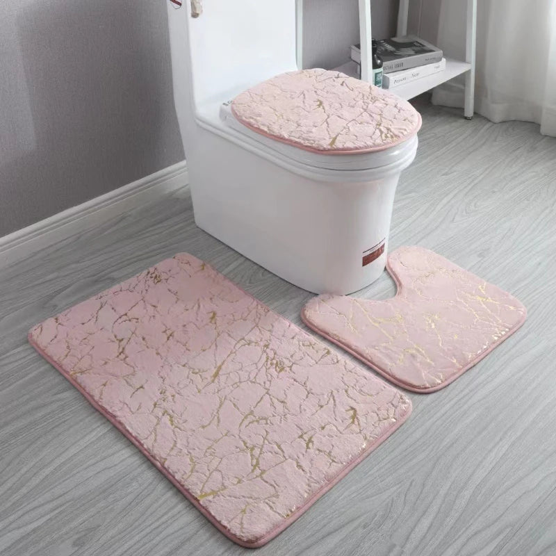 Toilet Seat Cover 3Pcs Set Bath Mat Shower Room Floor Rug Home Bathroom Anti-Slip Absorbent Doormat Bathtub Decor Carpet