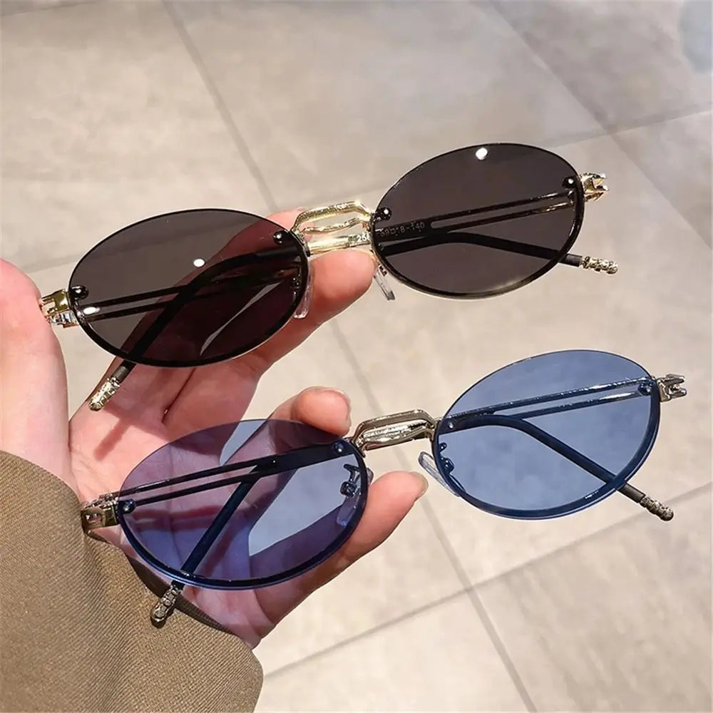 Vintage Metal Punk Sunglasses Rimless Oval Sun Glasses Trendy Frameless Shades UV400 Protection Gradient Glasses