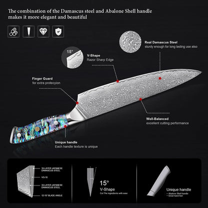 XITUO 67 Layer Damascus Steel Kitchen Knives Set Abalone Handle Sharp Santoku Bread Boning Knife Practical Kitchen Cutting Tools