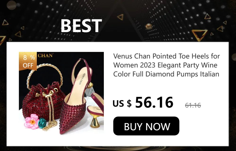 Venus Chan Newest INS Style Peach Color Rhinestone Elegant High Heels Nigeria Popular Design African Ladies Shoes And Bag Set