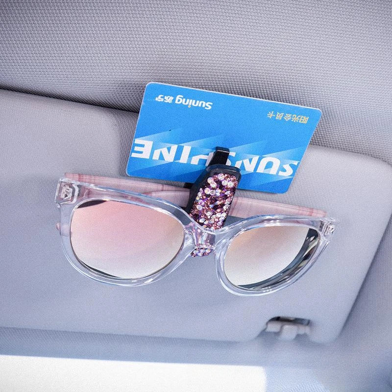 Artificial Diamond Glasses Holders Car Sun Visor Sunglasses Eyeglasses Mount With Ticket Card Clip Car Interior Accessories