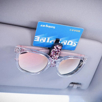 Artificial Diamond Glasses Holders Car Sun Visor Sunglasses Eyeglasses Mount With Ticket Card Clip Car Interior Accessories