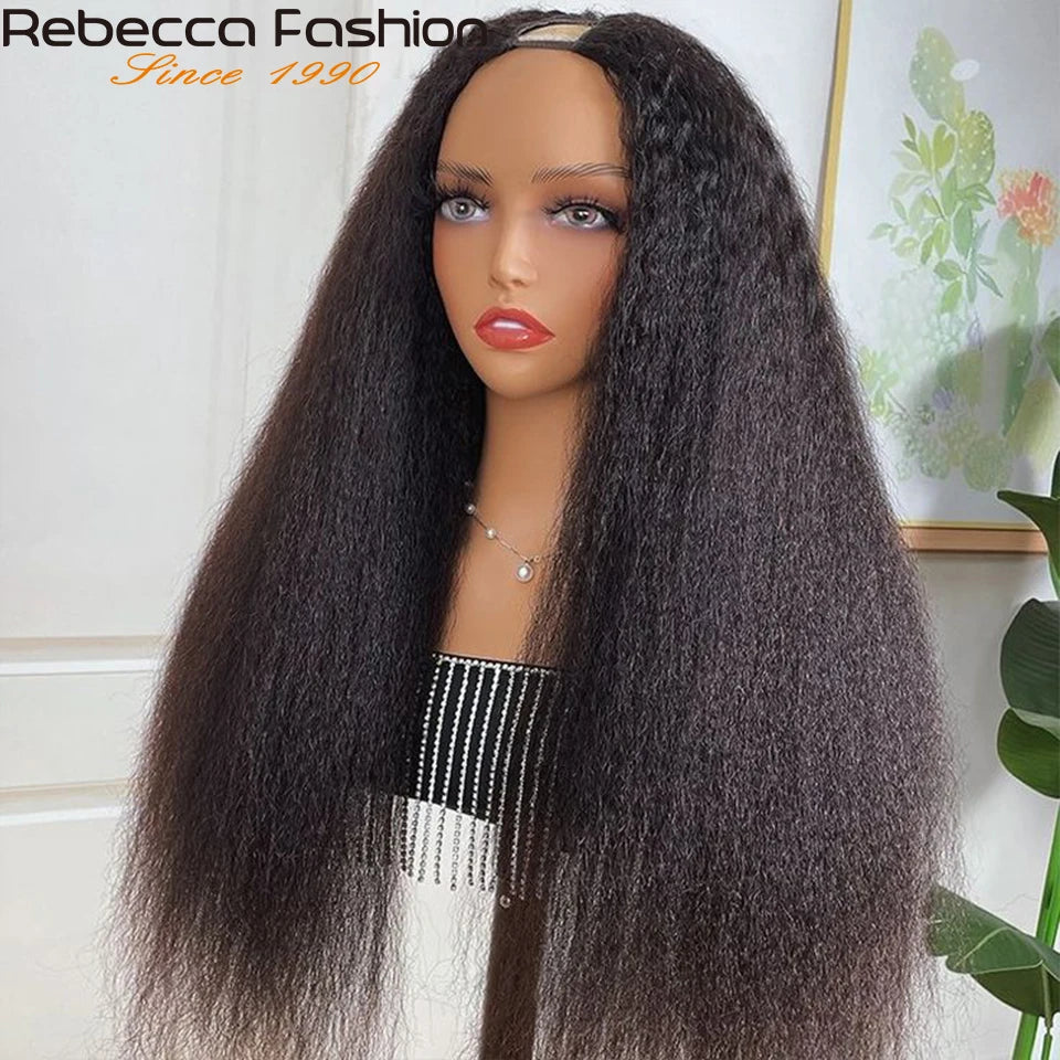 Yaki Straight U Part Wigs for Black Women Kinky Straight U Part Wig Human Hair Short Black Brown U Part Wig Kinky Straight Clip