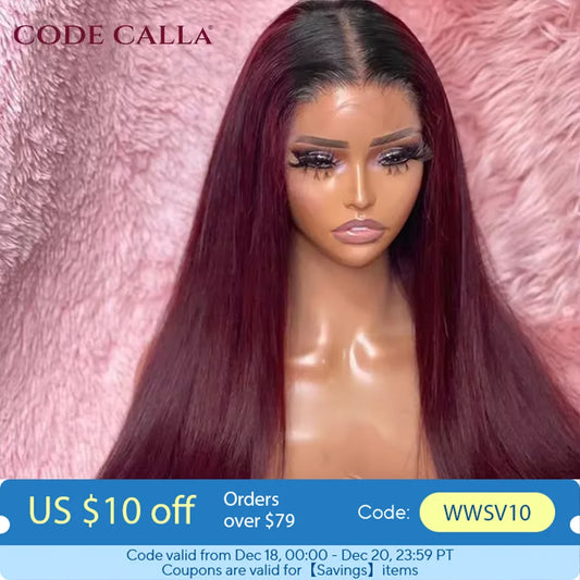 1B 99J 13x4 Lace Front Wig Straight Burgundy Frontal Human Hair Wig Brazilian Remy Pre Plucked Ombre Wine Red 180% On Sale