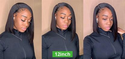 100% Vietname Super Double Drawn Bone Straight 13x4 Frontal Bob Wig with Human Hair Natural Black 210% Density For Black Women