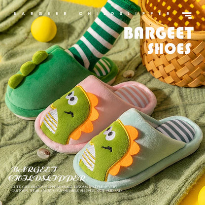 Children Cartoon Dino Fur Slipper Soft Autumn Winter Warm Princess Baby Boys Girl Indoor Home Bedroom Cotton Fleece Fur Shoes