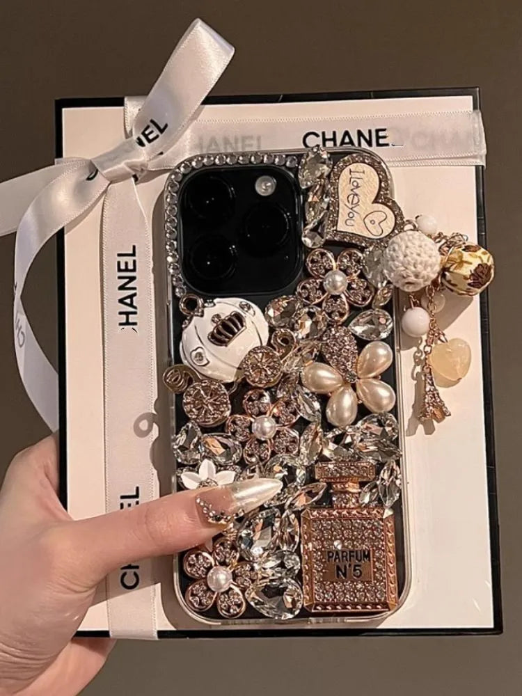 16 Pro Case Luxury Glitter Diamond Perfume Shiny Rhinestones Designers Clear Phone Cover for iPhone 15 Pro Max 13 14 Plus 11 12