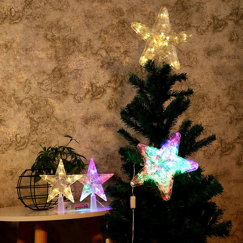 15CM LED Transparent Five-pointed Star Merry Christmas Tree Toppers Cristmas Decorations for Home Xmas Ornaments Navidad 2023