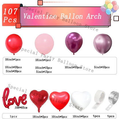 Valentine Decoration Balloon Garland Arch Kit Rose Red Heart Love Balon for Wedding Anniversary Valentine Day Gift 14 De Febrero