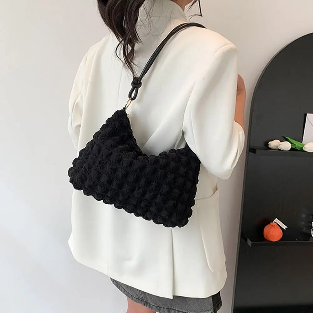 Canvas Wrinkle Bag for Women Shoulder Bags Pleated Bubbles Handbags Padded Casual Underarm Quilted Bag Tote Cloud Bag