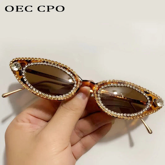 Unique Diamond Fashion Sunglasses Women Luxury Rhinestone Cat Eye Eyewear Female Trend Small Frame Ladies Sun Glasses UV400