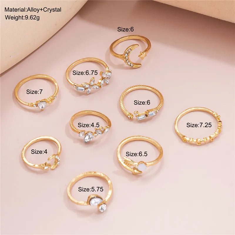 YOBEST Boho Gold Color Heart Rings Set For Women Cubic Zirconia Star Moon Arrow Flower Finger Rings Female Trendy Jewelry Gift