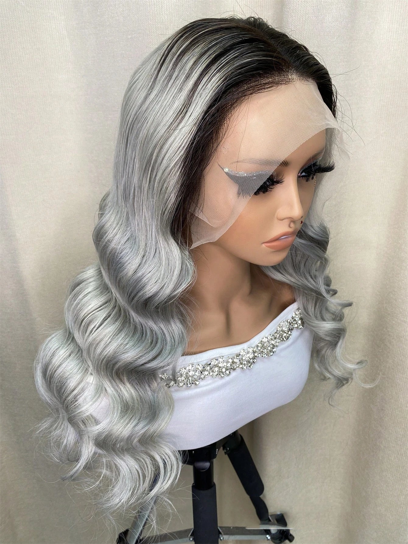 1B Grey Body Wave Transparent Lace Front Wigs Human Hair Pre Plucked 150 Density 1B Grey Human Hair 13×4 Front Wigs for Women