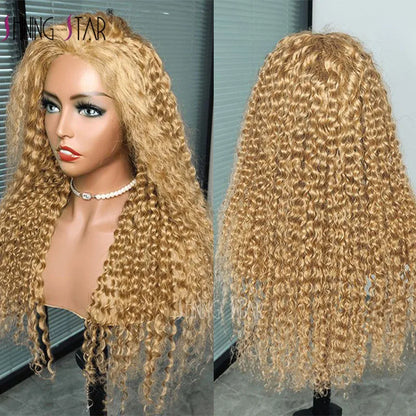 13x4 Honey Blonde Curly Lace Front Human Hair Wigs 13x4 Transparent Lace Frontal Wigs Deep Wave Preplucked Remy Wigs For Women