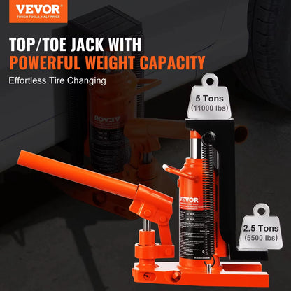 VEVOR Hydraulic Toe Jack 2.5 Ton On Toe Toe Jack Lift 5 Ton On Top Lift Capacity Machine Jack 0.8-5.3 in Toe Height 8.9-13.4 Top