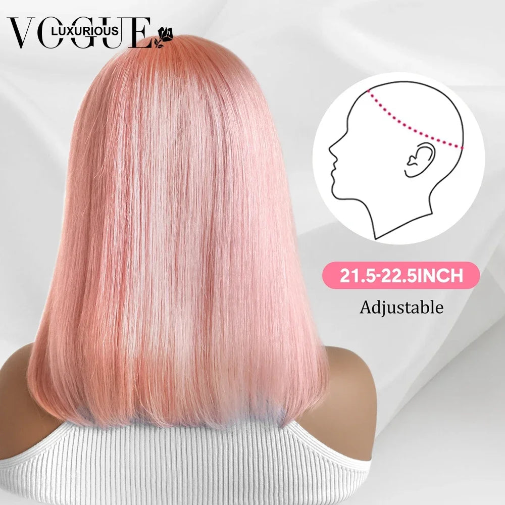 13x4 Lace Frontal Light Pink Women Wig Preplucked 4x4 Closure Short Bob Glueless Wigs Ready to Wear Brazilian Virgin Human Hair