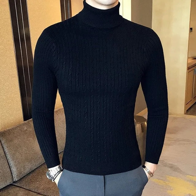 Winter High Neck Thick Warm Sweater Men Turtleneck Brand Mens Sweaters Slim Fit Pullover Men Knitwear Male Double Collar