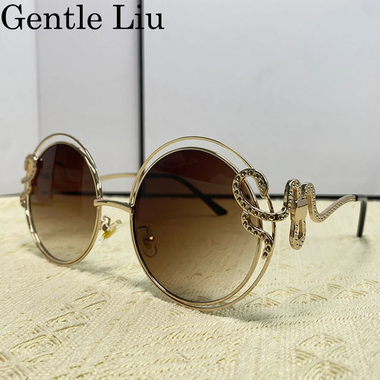 Vintage Round Sunglasses Women Oversized 2024 Luxury Brand Shades Metal Big Frame Eyewear Irregular Sun Glasses For Ladies UV400