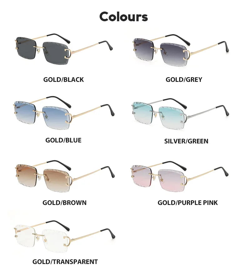 CATERSIDE Rimless Square Sunglasses Men Cupronickel Fashion Punk Gradient Sun Glasses Vintage Trendy Small Frame Eyewear UV400