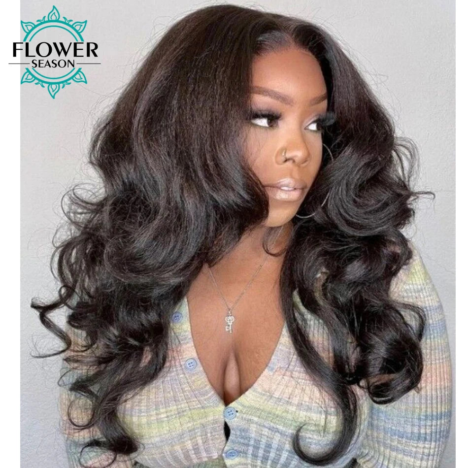 Yaki Body Wave Human Hair Wigs Glueless Vpart Wigs No Leave Out  Kinky Yaki Wave V Part Human Hair 180density for Black Women