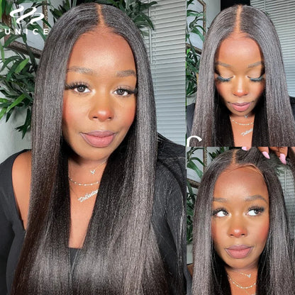 UNice Hair Pre Everything 13x4 Lace Frontal Wig Human Hair Yaki Straight Wear Go Glueless Wig Pre Bleached 7x5 Lace Closure Wig