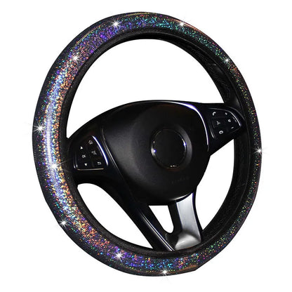 Universal Car Steering Wheel Cover 38cm Faux Leather Rhinestones Imitation Diamond Anti-slip Pink Steering Wheel Cover For Girls