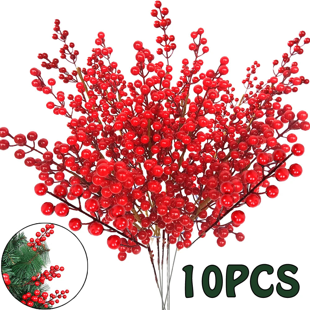 1-10pcs Christmas Simulation Berry 14 Berries  Artificial Flower Fruit Cherry Plants Home Christmas Party Decoration DIY Gift