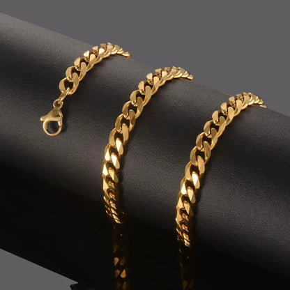 3.5/5/6/7/8mm Hot Sale Stainless Gold Plated Steel Necklace Cuban Chain Necklace For Men And Women Party Jewelry Accessories