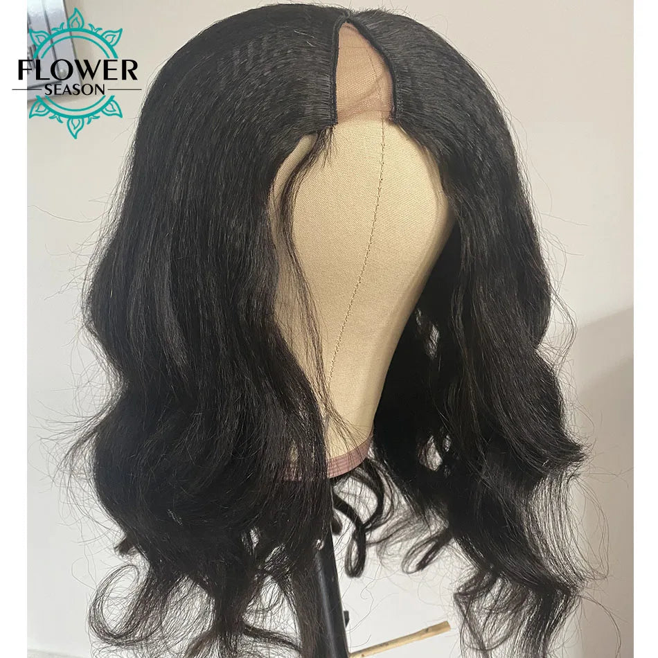 Yaki Body Wave Human Hair Wigs Glueless Vpart Wigs No Leave Out  Kinky Yaki Wave V Part Human Hair 180density for Black Women