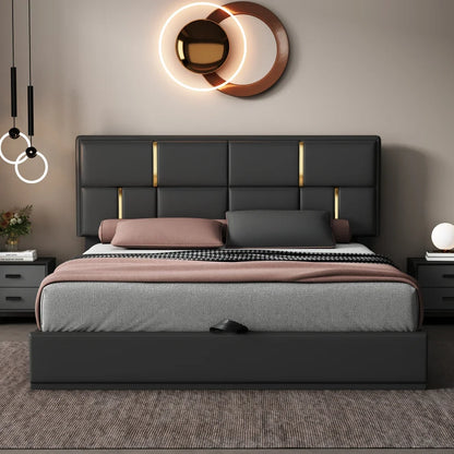 Upholstered Platform Beds with Storage System, Wood Bed Frame for Kids and Adults, Bedroom Furniture