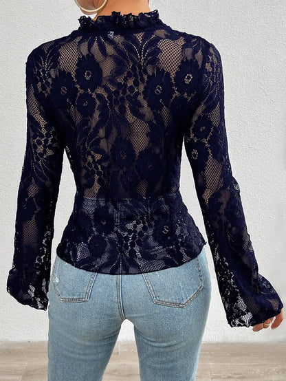 Women's Summer Long Sleeve Lace See-through Sexy Blouse,Shirts & Blouses,Women Clothing,Womens Tops And Blouses,Tops For Women