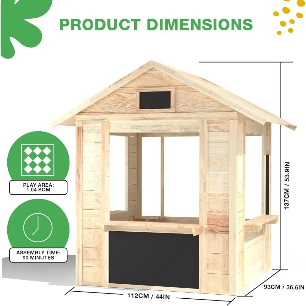 Wooden Outdoor Playhouse, Indoor/Outdoor Playhouse Working Doors with Wooden Floor, Easy Assembly Playhouses