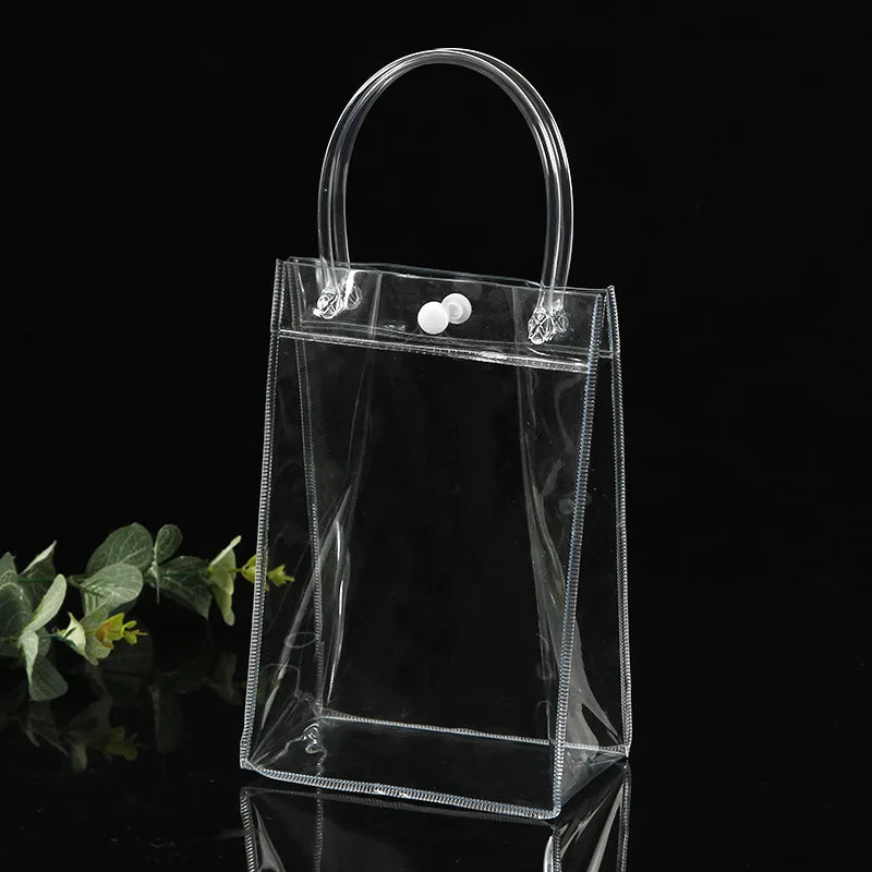 10/20pcs/lot Transparent Soft PVC Gift Tote Packaging Bags with Hand Loop Clear Plastic Handbag Cosmetic Bag