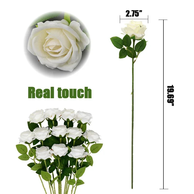 10-200PCS Artificial Rose Flower Silk White Rose Realistic Fake Roses with Long Stems  for Party Home Wedding Valentine Birthday