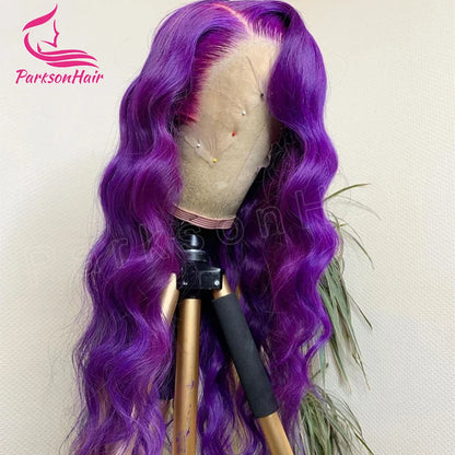 Violet Purple Color Wig 13x6 HD Transparent Lace Front Human Hair Wigs Body Wave Lace Frontal Wig for Black Women Remy Parksonha