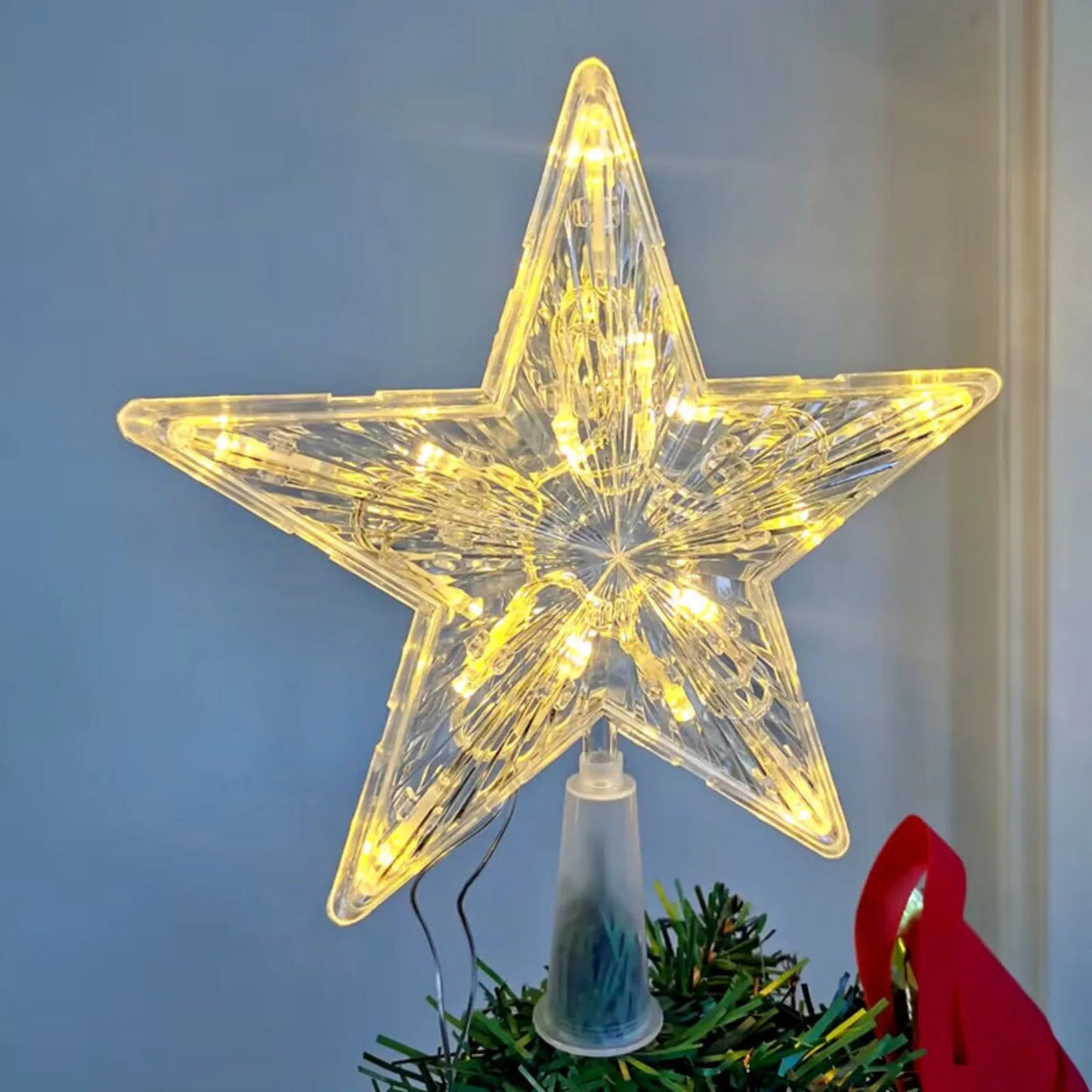 15CM LED Transparent Five-pointed Star Merry Christmas Tree Toppers Cristmas Decorations for Home Xmas Ornaments Navidad 2023